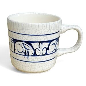Vintage 1996 Dedham Pottery Rabbit Mug "Baby" -‎ Potting Shed Blue Crackle Glaze